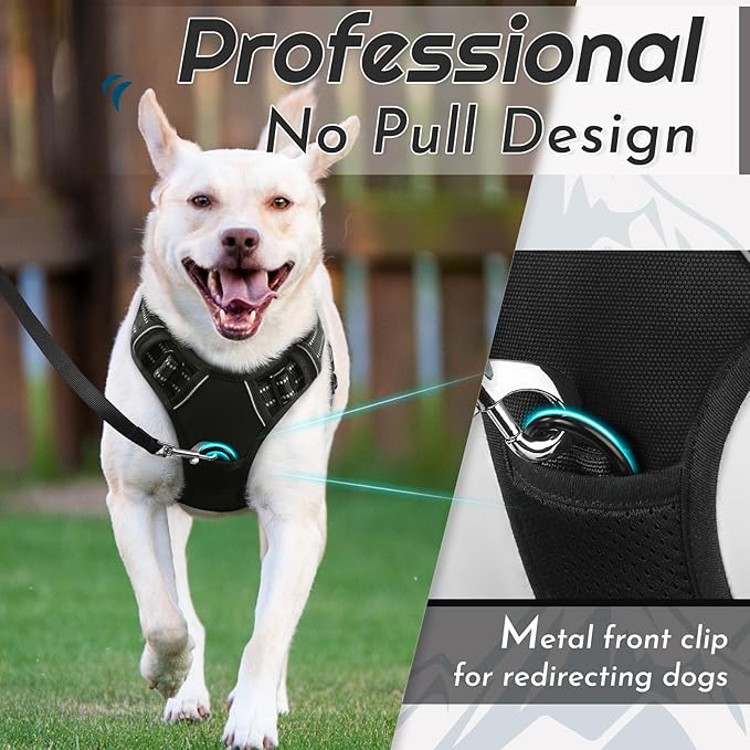 Eagloo Dog Harness Small Sized Dog, No Pull Service Vest with Reflective Strips and Control Handle, Adjustable and Comfortable for Easy Walking, No Choke Pet Harness with 2 Metal Rings, Black, S-PawvioPets