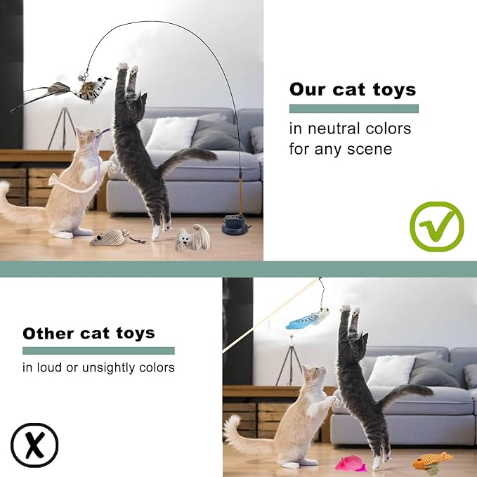7-in-1 Interactive Cat Toys for Indoor Cats with Washable Adhesive Suction Cup, Hanging Cat Toys, Silvervine Stick and Sisal Chew Rope Catnip Teething Toy for Bored Kitten-PawvioPets