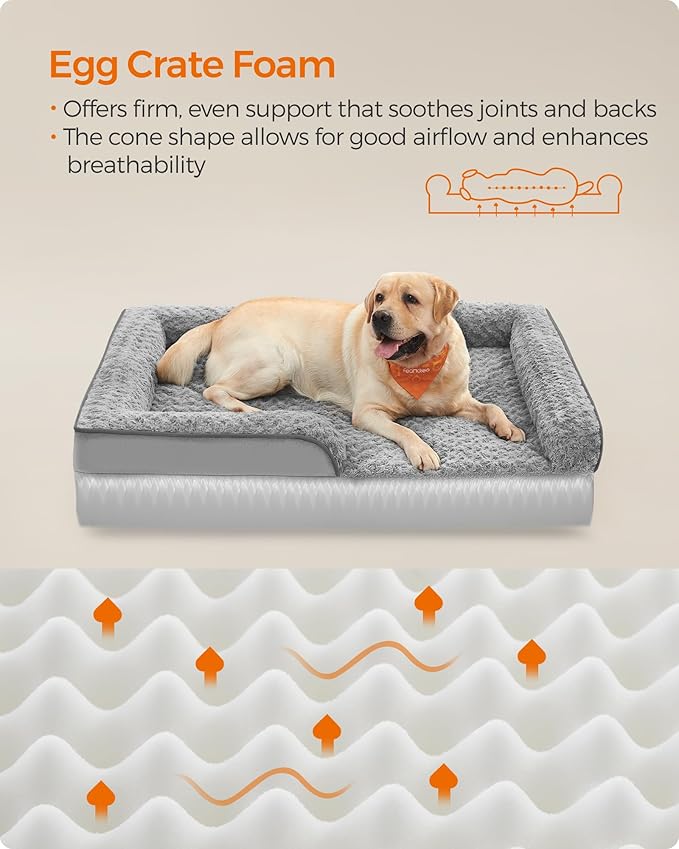 Feandrea Orthopaedic Dog Bed for Large Dogs, Waterproof Dog Sofa Bed with Removable Washable Cover, 36 x 27 x 6.5 Inches, Dove Gray UPGW252G01-PawvioPets