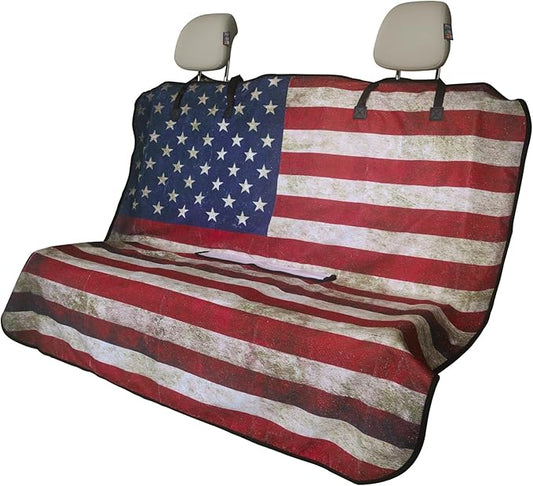 Back Seat Cover for Car Trucks Van SUV,Waterproof Rear Bench Towel Seat Covers for Dogs and Kids,Automotive Backseat Protector (American Flag)-PawvioPets