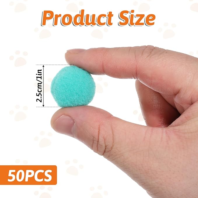 50 Picecs 1 Inch Cat Toys Balls Kitten Cat Pom Pom Balls Soft Cats Puff Ball Toys Rolling Interactive Fuzzy Cats Toy Ball Play Toy for Exercise, Creative Crafts Decorations Assorted Color-PawvioPets