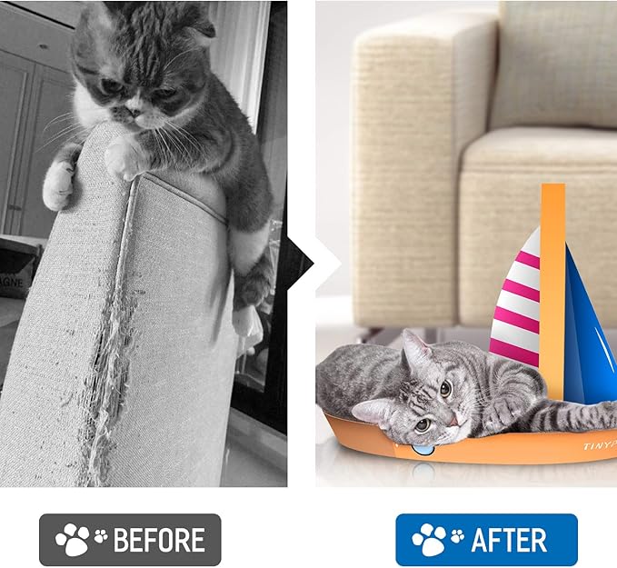 Cat Condo Scratcher Post Cardboard, Sailboat Shape Cat Scratching Lounge Bed, Durable Pad Prevents Furniture Damage,21.26x13.78x15.75 inch-PawvioPets