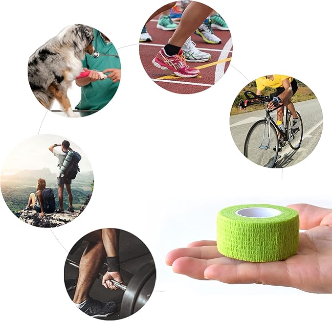 9 Pack 1" x 5 Yards Self Adhesive Bandage Wrap Self Stick Wrap for Ankle, Wrist, Finger, Sports, Breathable Cohesive Vet Tape for Pets (Grass Green)-PawvioPets