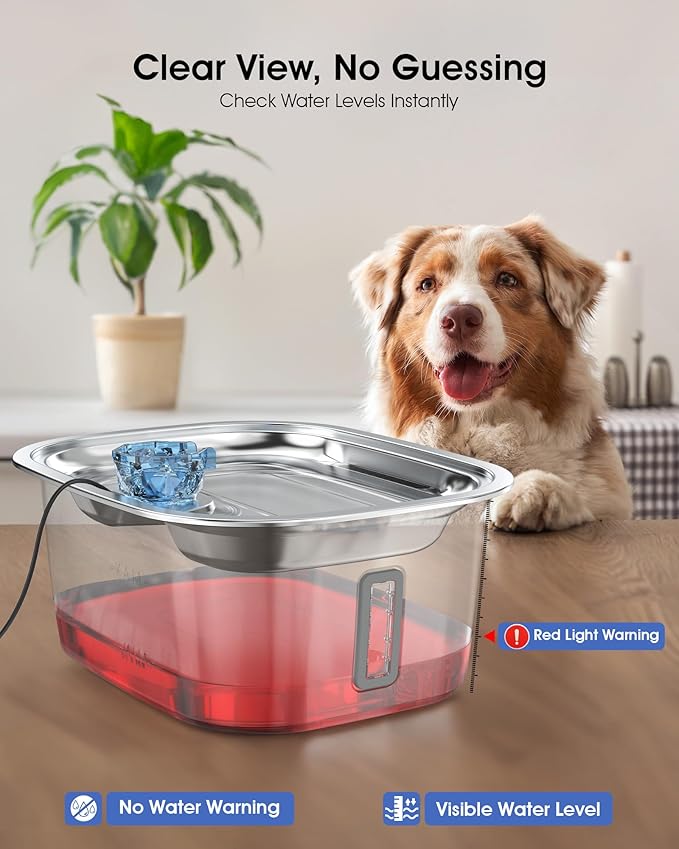 Dog Water Fountain for Large Dogs - 3 Gallon Stainless Steel Dog Water Bowl Dispenser with 4 Filters, Automatic Big Extra Large Capacity Pet Water Fountain, Easy Clean with Quiet Pump-PawvioPets