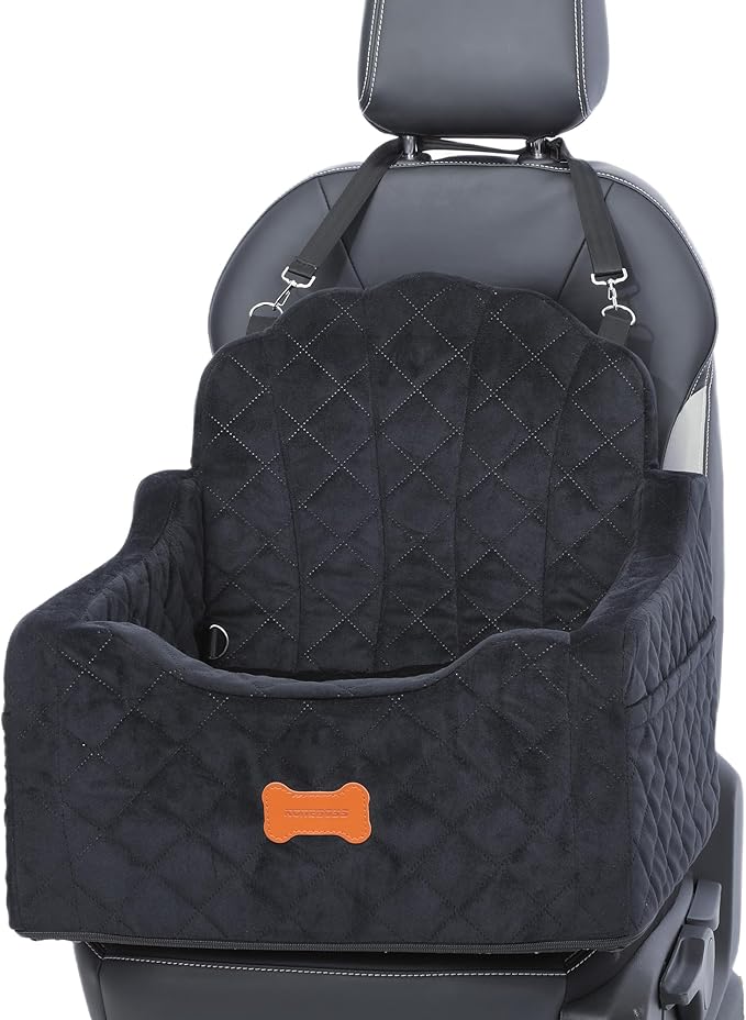 Dog Car Seat for Small Dogs Under 30lbs, Detachable Washable Pet Booster Seat with Safety Belt & Storage Pockets, Travel Car Bed, Black-PawvioPets
