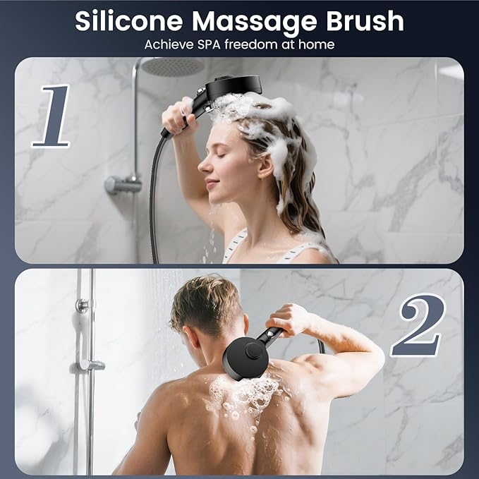 Filtered Shower Head with Handheld, High Pressure 4 Spray Mode Showerhead with Filters, Water Softener Beads for Hard Water with ON/OFF Switch for Pets - Remove Chlorine-PawvioPets