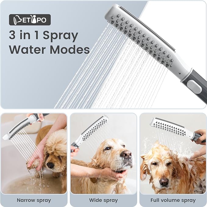 Dog Shower Attachment, Dog Shower Wand for Fast and Easy Washing Dog, Pet Shower Head with 3 Spray Modes, 8-Foot Hose, Indoor Outdoor Bath Your Dog-PawvioPets