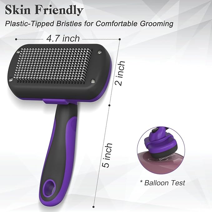 Self Cleaning Cat & Dog Grooming Brush - Skin Friendly Deshedding Hair Brush for Haired Dogs & Puppies, Purple-PawvioPets