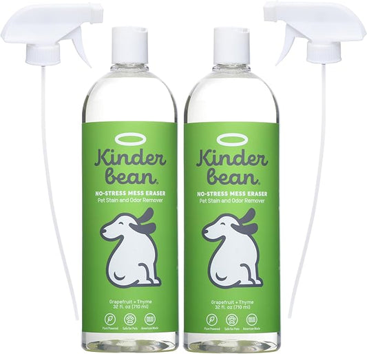 Dog & Cat Urine Stain and Odor Eliminator for Carpet, Upholstery, Hard Floors - 2-Pack 32 oz., Grapefruit & Thyme Scent, Enzyme Bio-Active Formula with Squeeze and Spray Top-PawvioPets
