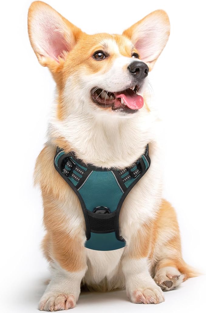Eagloo Dog Harness Medium Sized Dog, No Pull Service Vest with Reflective Strips and Control Handle, Adjustable and Comfortable for Easy Walking, No Choke Pet Harness with 2 Metal Rings, Dark Green, M-PawvioPets