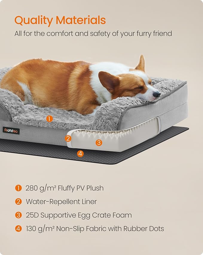 Feandrea Orthopaedic Dog Bed for Medium Dogs, Waterproof Dog Sofa Bed with Removable Washable Cover, 28 x 23 x 6.5 Inches, Dove Gray UPGW251G01-PawvioPets