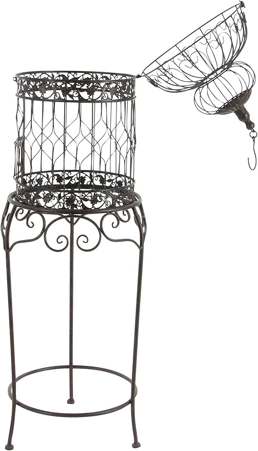 Deco 79 Vintage Metal Free-Standing Birdcage, 14" x 14" x 47", Black-PawvioPets