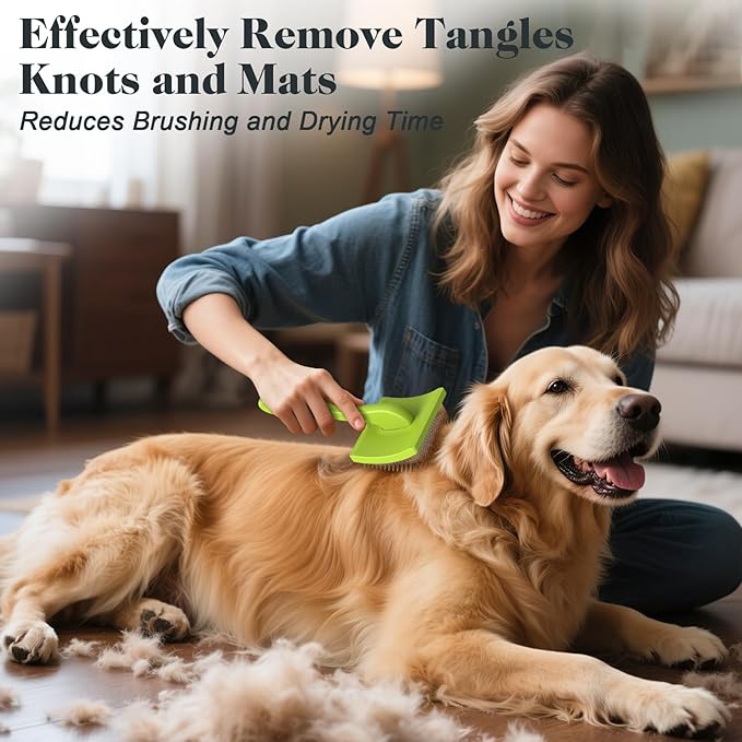 2PCS Slicker Brush for Dogs & Pet Comb,Professional Dog Grooming Brush (Goldendoodles,Poodles,Labradoodles) with Extra Long Pins to Effectively Remove Tangles, Knots and Mats (Green)-PawvioPets