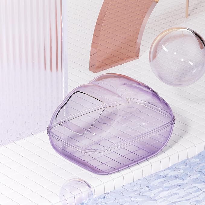 BUCATSTATE Sand Bath Container for Hamster Transparent Toilet with Scoop Set Dust Bath Sandbox Cage Accessories for Small Animals(Purple, Large)-PawvioPets