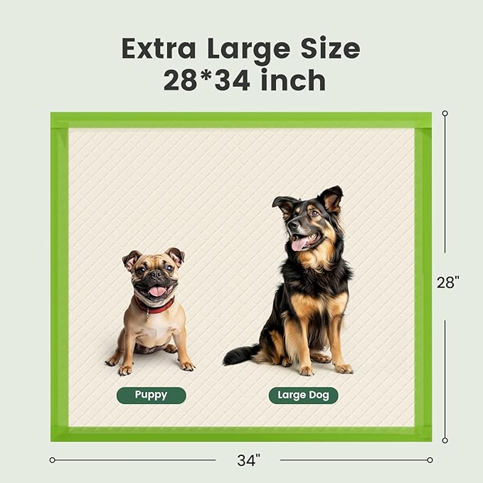 Gardner Pet Dog Pee Pads Extra Large 28"x34", XL Thicker ECO Green Disposable Puppy Training Pads Super Absorbent Full Edge-Wrapping Pad for Dogs, Puppies, Cats, Rabbits (50 Count)-PawvioPets