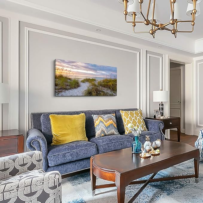 canvas wall art for living room bedroom Wall Decor ocean sand dunes grass Landscape painting Ready to Hang Home Decorations office family bathroom kitchen sea beach canvas art Prints pictures Works-PawvioPets