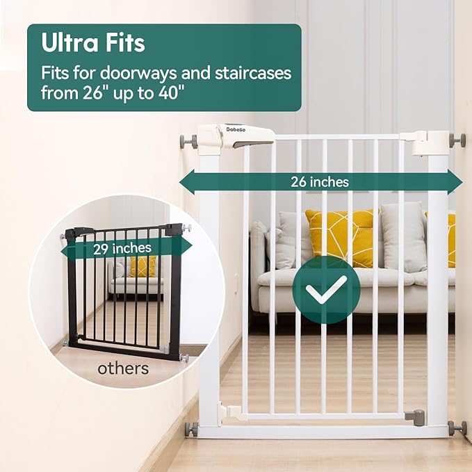 Babelio Baby Gate for Doorways and Stairs, 26''-40'' Auto Close Dog/Puppy Gate, Easy Install, Pressure Mounted, No Drilling, fits for Narrow and Wide Doorways, Safety Gate Door for Child and Pets-PawvioPets