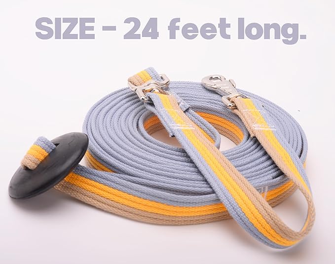Cord Cotton Lunge Line with Rubber Stop，Equine Lunge Line for Horses with Swivel Bolt Snap，24 ft (Contrasting Colors, 24ft)-PawvioPets