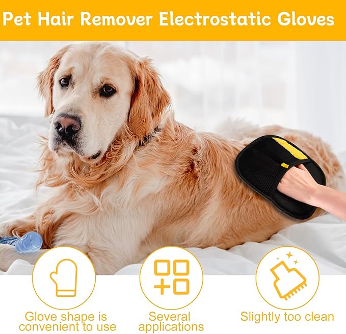 3 PCS Pet Hair Remover Electrostatic Gloves, Electrostatic Gloves Pet Hair, Reusable Pet Hair Removal Glove for Cats & Dogs, Premium Cat & Dog Hair Remover Mitt for Couch Furniture Carpet Car Seat-PawvioPets