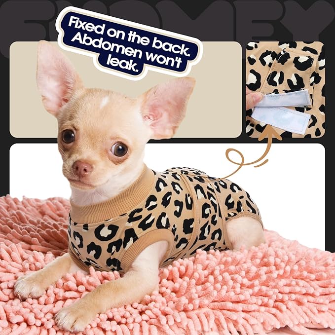 FUAMEY Recovery Suit for Dogs After Surgery,Soft Breathable Dog Bodysuit E-Collar & Cone Alternative Surgical Suit,Male Female Dog Neuter Spay Suits Anti Licking Wounds Onesie Brown Leopard XS-PawvioPets