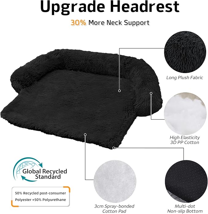 GGIB Calming Dog Bed Fluffy Plush Dog Mat for Furniture Protector with Removable Washable Cover for Large Medium Small Dogs and Cats (Extra Large (53x39.3x6), Black)-PawvioPets