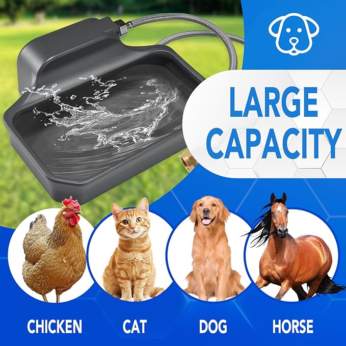 Automatic Water Dispenser for Dogs 1 Gallon, Large Dog Water Bowl Dispenser for Outdoor, Pet Water Bowl Feeder for Livestock, Dog Waterer for 3/4" Faucet, Easy to Install, Large Drinking Area, Gray-PawvioPets