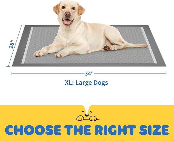 100-Pack X-Large Puppy Pads - 34'' x 28'' Pee Pads for Dogs Potty Training with Leak-Proof Quick-Dry Design, 6-Layer Wee Wee Pads for Dogs, Charcoal, Black-PawvioPets