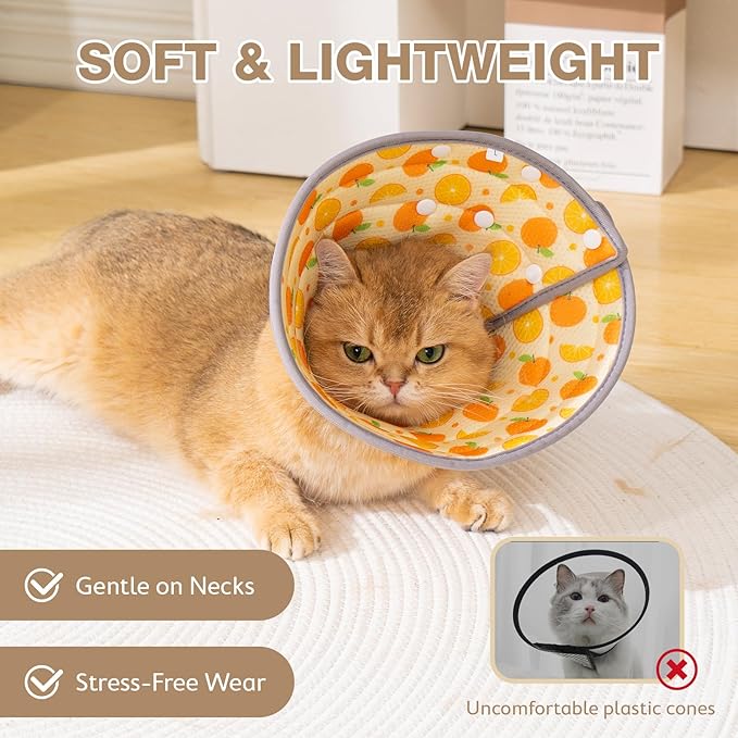 Avont Cat Cone Collar Soft to Stop Licking, Adjustable Foldable Lightweight Kitten Recovery Collar After Surgery for Small Dogs, Elizabeth Cone of Shame Alternative -Orange(M)-PawvioPets