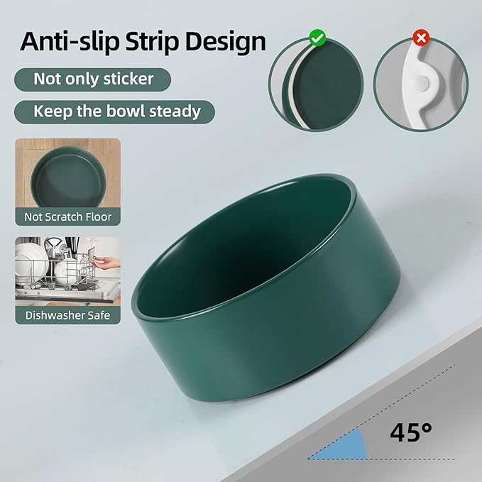 Ceramic Raised Double Bowls Set with Stand, 2 Heights Elevated, Food & Water Bowls for Small Breed Dogs, Weighted Dog Dishes, Pet Bowl(6.1'',28.7oz, Green)-PawvioPets