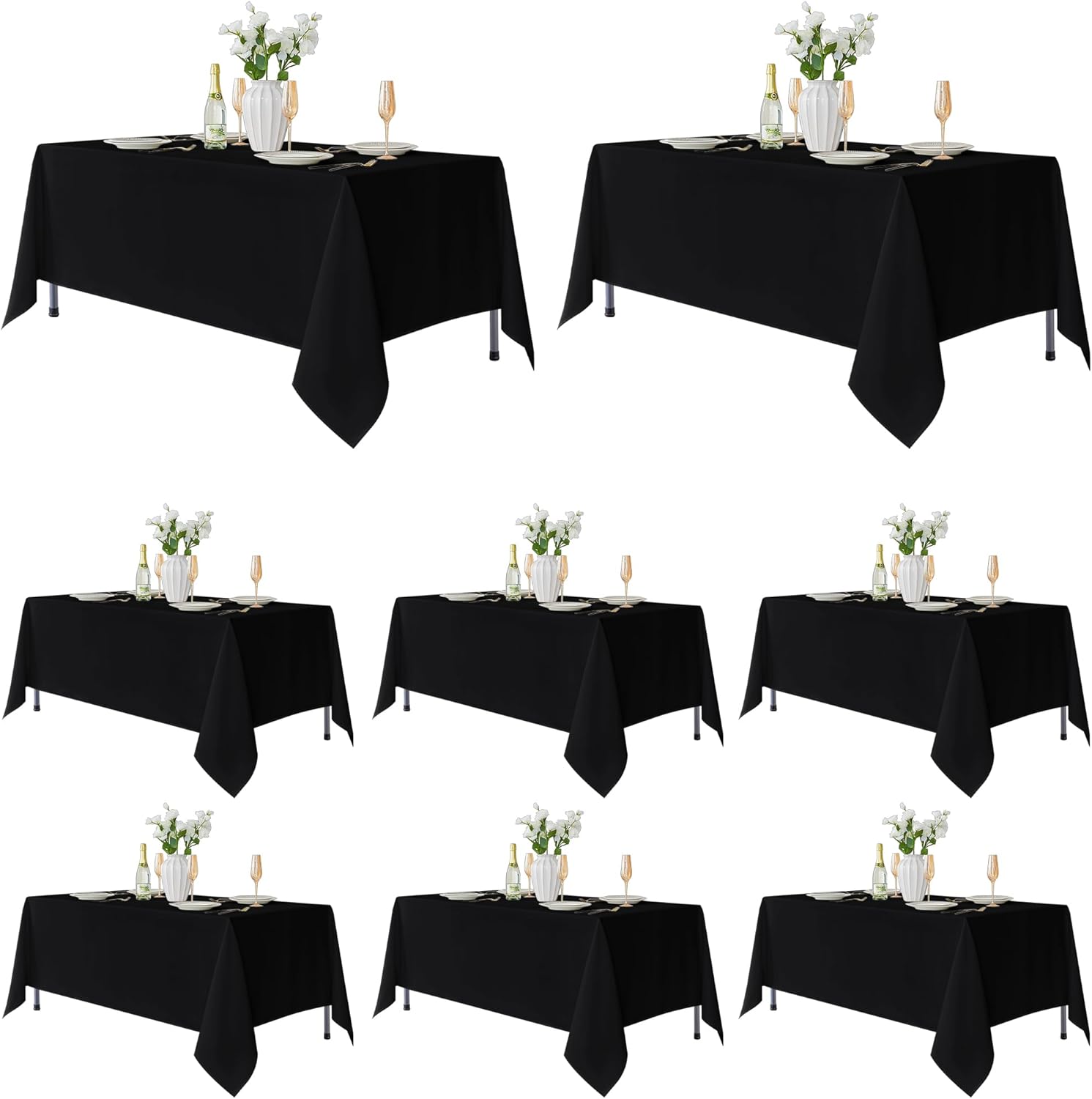 Fitable 8 Pack Table Cloth Rectangle Table: Stain and Wrinkle Resistant Tablecloth Rectangular, Washable Polyester Tablecloths for Wedding Party Dining Banquet Event Catering(Black, 70x120 Inch)