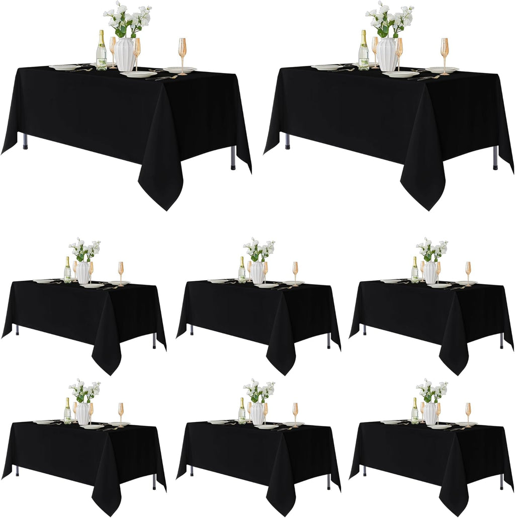 Fitable 8 Pack Rectangle Tablecloths: Stain Resistant Wrinkle Free Fabric Table Clothes, Washable Reusable Polyester Table Covers for Wedding Party Birthday Banquet Reception(Black, 60x102 Inch)