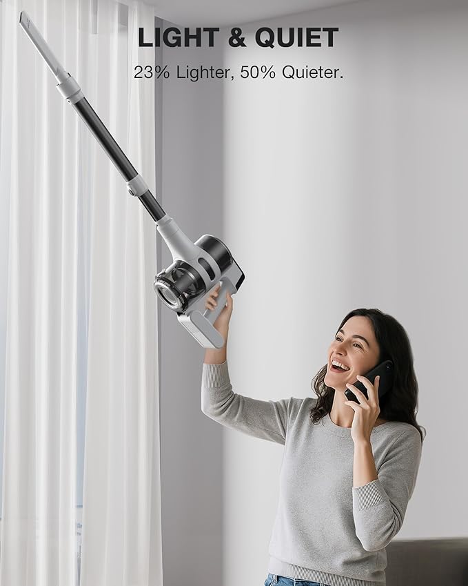 Cordless Stick Vacuum Cleaner for Home, Lightweight Rechargeable Vacuum with 55min Runtime, Powerful Suction, Green LED Headlight, 9-in-1 Pet Hair Carpet & Hardwood Floor Cleaner-PawvioPets