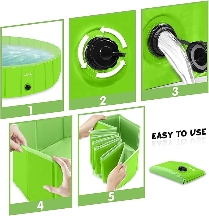 Furrybaby Dog Pool, Kiddie Pool with Hard Plate Collapsible Pet Bath Foldable Swimming Pet Pool Portable Green 32''-PawvioPets