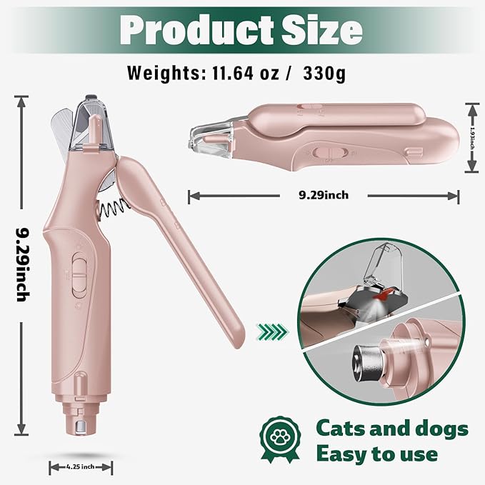 2 in 1 Cat Nail Clippers & Dog Nail Clippers Trimmers for Large Medium Small Dogs Cats Claw Trimmer Quick Sensor and Safety Guard USB Rechargeable with 2 LED Lights Dogs Nail Trimmer-PawvioPets