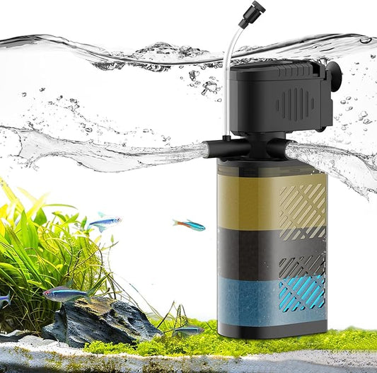 Aquarium Filter for 20-60 Gallon Tanks, Internal Fish Tank Filter, Powerful Submersible Pumps Fish Filter, Turtle Tank Filter, with Dual Water Outlet & Aeration-PawvioPets