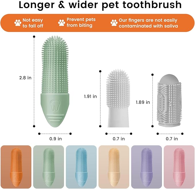 Duckart 6 Pack Dog Toothbrush, 360° Cleaning Finger Brush for Dogs Teeth, Food Grade Silicone Pet Toothbrush Fits Most Fingers-PawvioPets