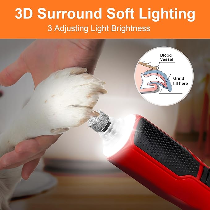 Dog Nail Grinder 7-Speed & 360° LED Light, Professional Pet Nail Grinder for Dogs and Cats, Electric Dog Nail Trimmer Painless Paws Grooming & Smoothing Tool for Large Medium Small Dogs Cats Pets-PawvioPets