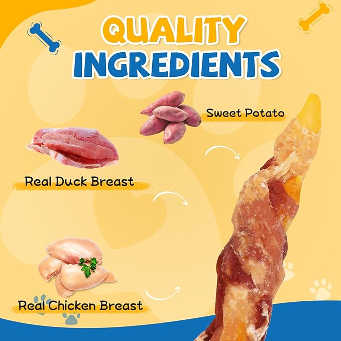 gazeupon Dog Treats，Chicken&Duck Wrapped Sweet Potato，Healthy Training Snacks for Dogs, Rawhide Free,14.1 oz-PawvioPets