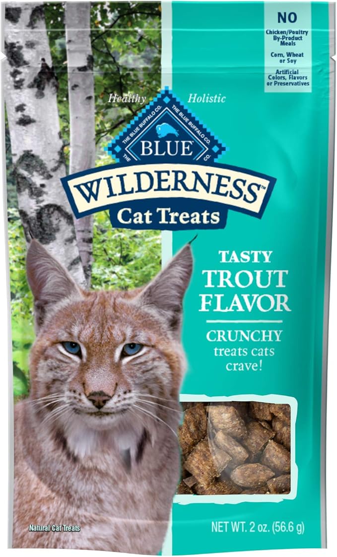 Blue Buffalo Wilderness High Protein Crunchy Cat Treats, Made With Natural Ingredients, Tasty Trout, 2-oz Bag (Pack of 12)-PawvioPets