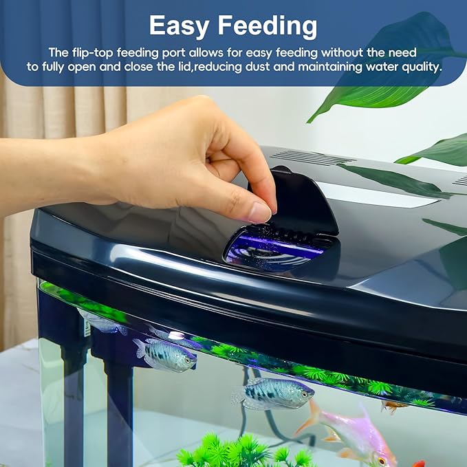 4 Gallon Glass Aquarium Starter Kit with Flip-Top Feeding Port for Betta Fish: Crystal Clear 360° Viewing, Eco-Cycle Filtration, Air Pump, and LED Lighting-PawvioPets