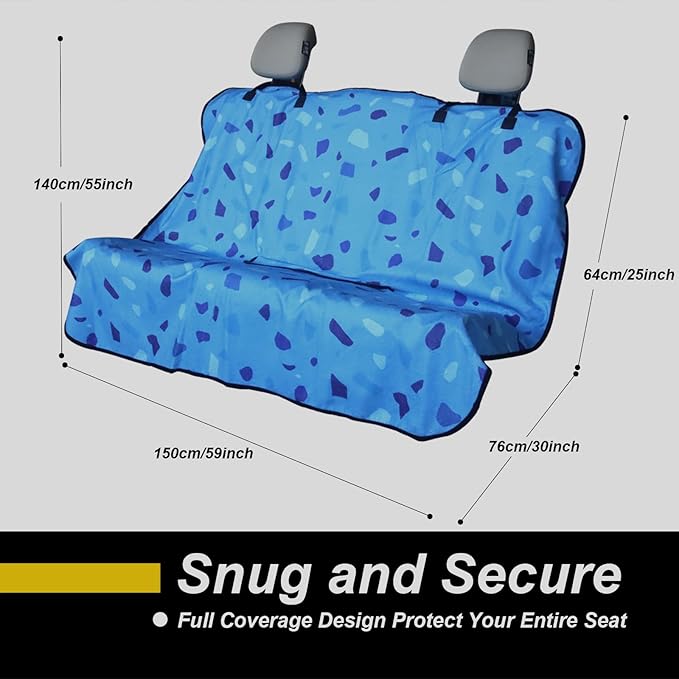 Back Seat Cover for Car Trucks Van SUV,Waterproof Rear Bench Towel Seat Covers for Dogs and Kids,Automotive Backseat Protector (Blue Marbling)-PawvioPets