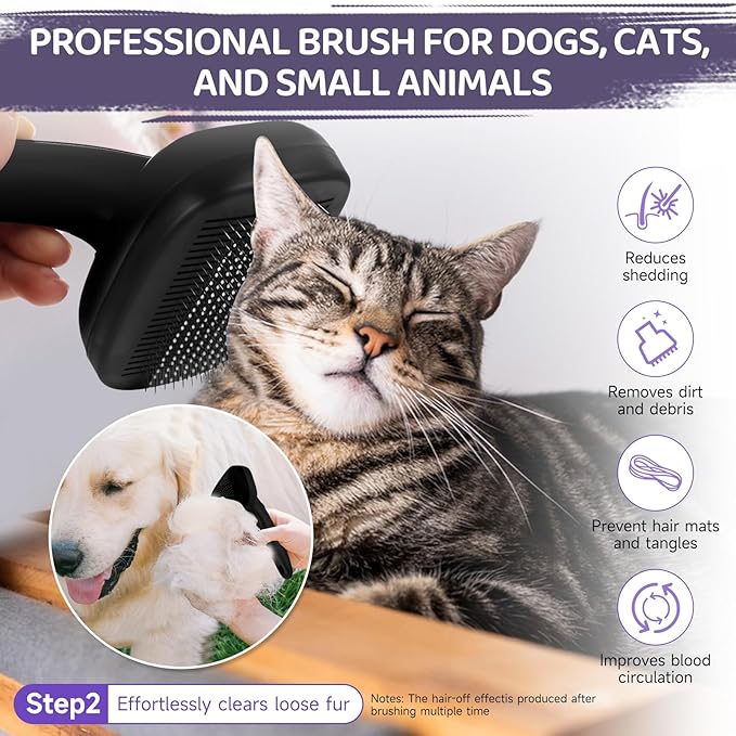 Dog Brush Kit – 3 PCS Grooming Set with Self-Cleaning Brush, Undercoat Rake & Pet Bath Brush. Great for Shedding, Tangles & Dirt Removal – Ideal for Long & Short Haired Dogs & Cats, Black-PawvioPets
