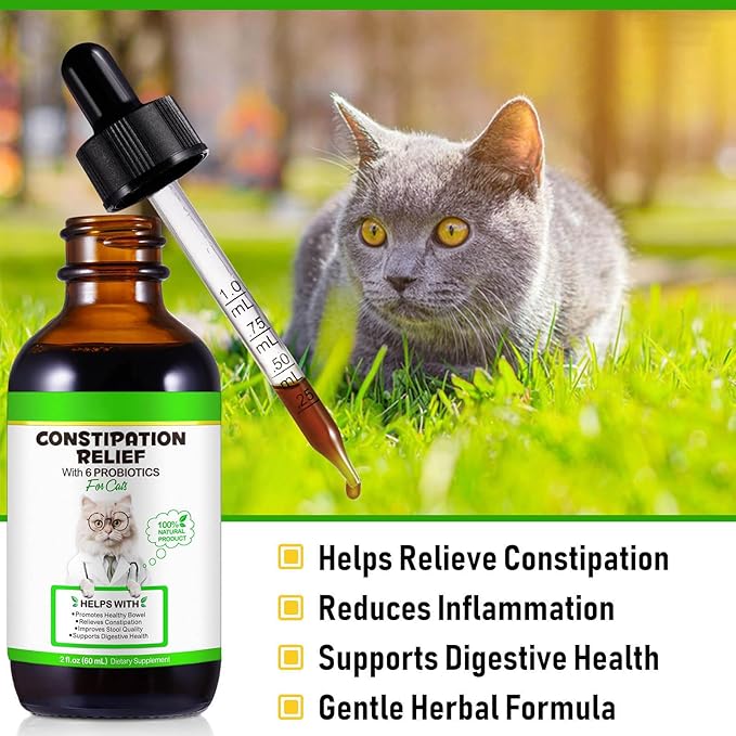 Cat Constipation Relief, Liquid Cat Laxative 60 ml, Cat Stool Softener Pet Herbal Supplements, Promotes Digestive Health, Roast Chicken Flavour, 2 fl oz-PawvioPets