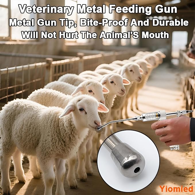 20ML Veterinary Metal Feeding Gun, Continuous Drench Gun Dosing Device Veterinary Adjustable Medicine Dispenser Husbandry Autonomous Feeding Tool, for Pig Cow, Sheep, Horse (White Color, 20ML+Kettle)-PawvioPets