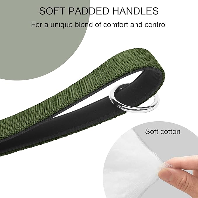 20” Strong Short Leash for Dog, Heavy Duty Bungee Dogs Leash with Padded Handle Car Seatbelt, Dog Training Leashs for Large or Medium Dogs - Can be Used with Other leashes (Army Green)-PawvioPets