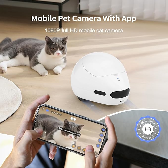 Cat Camera with Interactive Pointer Toy, Moving Robot for Dog and Cat, Mobile Pet Camera Treat Dispenser with Phone App, Auto Recharging and Night Vision, Two-Way Audio (2.4G Wi-Fi Only)-PawvioPets