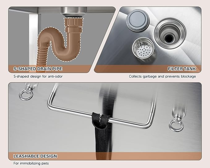 Albott 50-Inch Stainless Steel Dog Washing Station with Anti-Slip Steps, Sprayer, Faucet, and Soap Box – Professional Pet Bathtub for Medium/Small Pets, Ideal for Home, Garage, and Grooming(Left)-PawvioPets