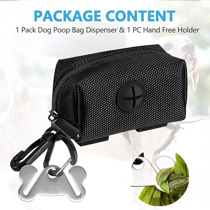 Dog Waste Bag Dispenser Pet Poop Bags Holder for Doggie Waste Bags Dispensers Soft Fabric Zipper Small Doggy Puppy Pouch for Leash Accessory Attachment with Carrier,Black-PawvioPets
