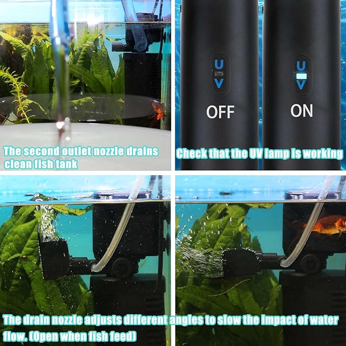 200GPH Aquarium Filter, U-V for Aquarium for 20-75 Gal Tank, Submersible Pump Filter for Green Water and Algae Clean, Ultra-Silent Green Killing Machine with Fish Tank Deodorization-PawvioPets