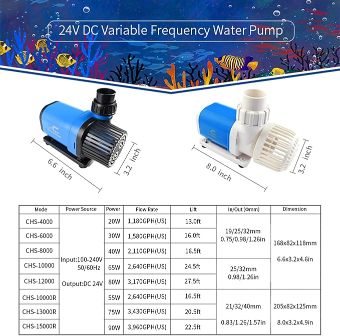CONQUERALL 2110GPH 40W 16.5ft DC Return Pump with Controller CHS-8000 24V Circulation 3 Year Warranty for Ponds Gardens Fountains Sump Marine Aquaculture Aquariums-PawvioPets
